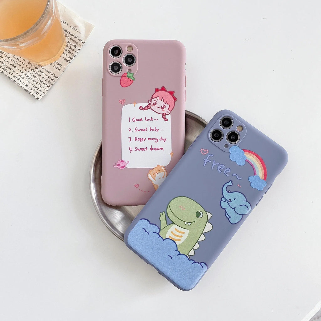 Cartoon dinosaur design TPU silicone mobile phone case for Apple iPhone in blue and pink colour options