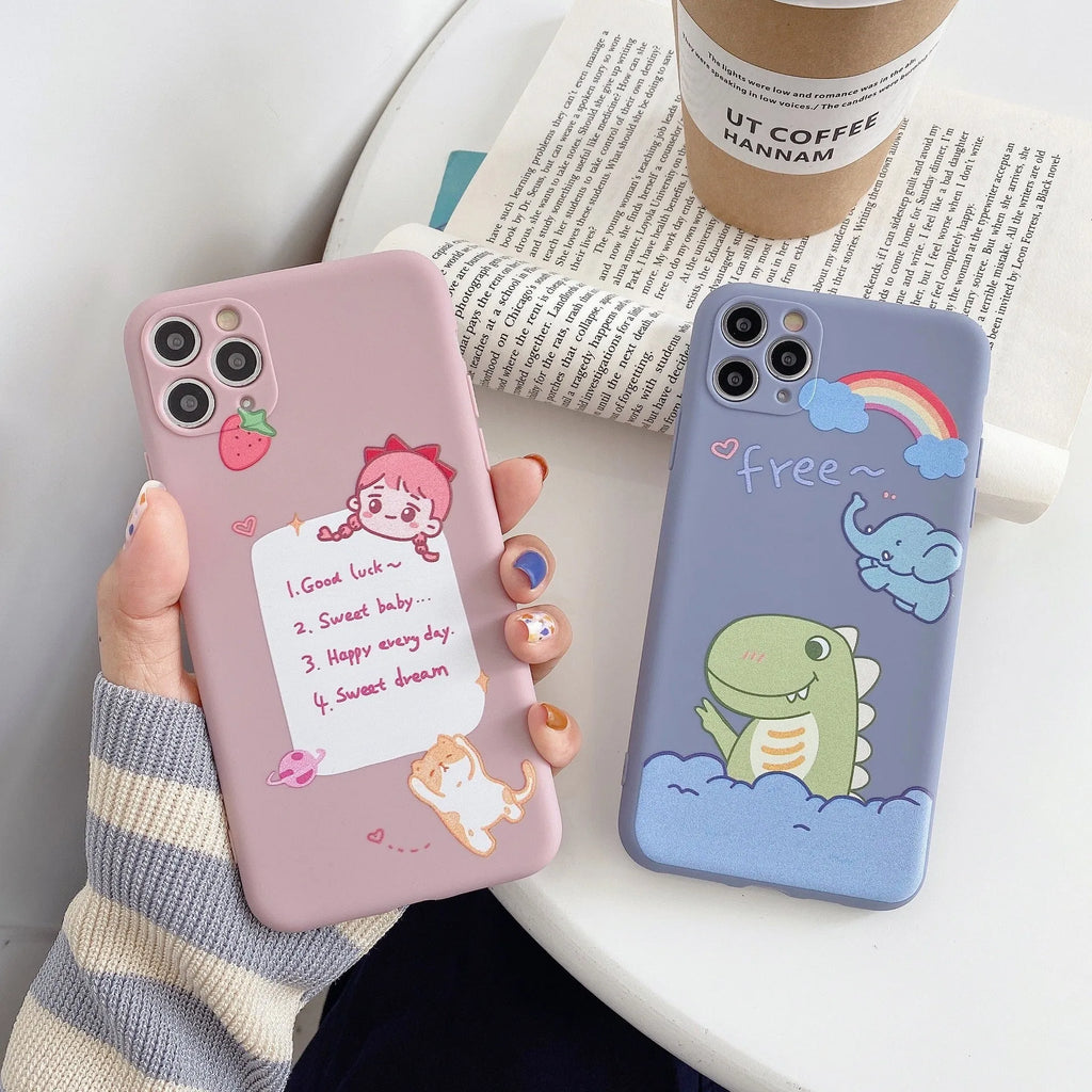 Cartoon dinosaur design TPU silicone mobile phone case for Apple iPhone in blue and pink colour options