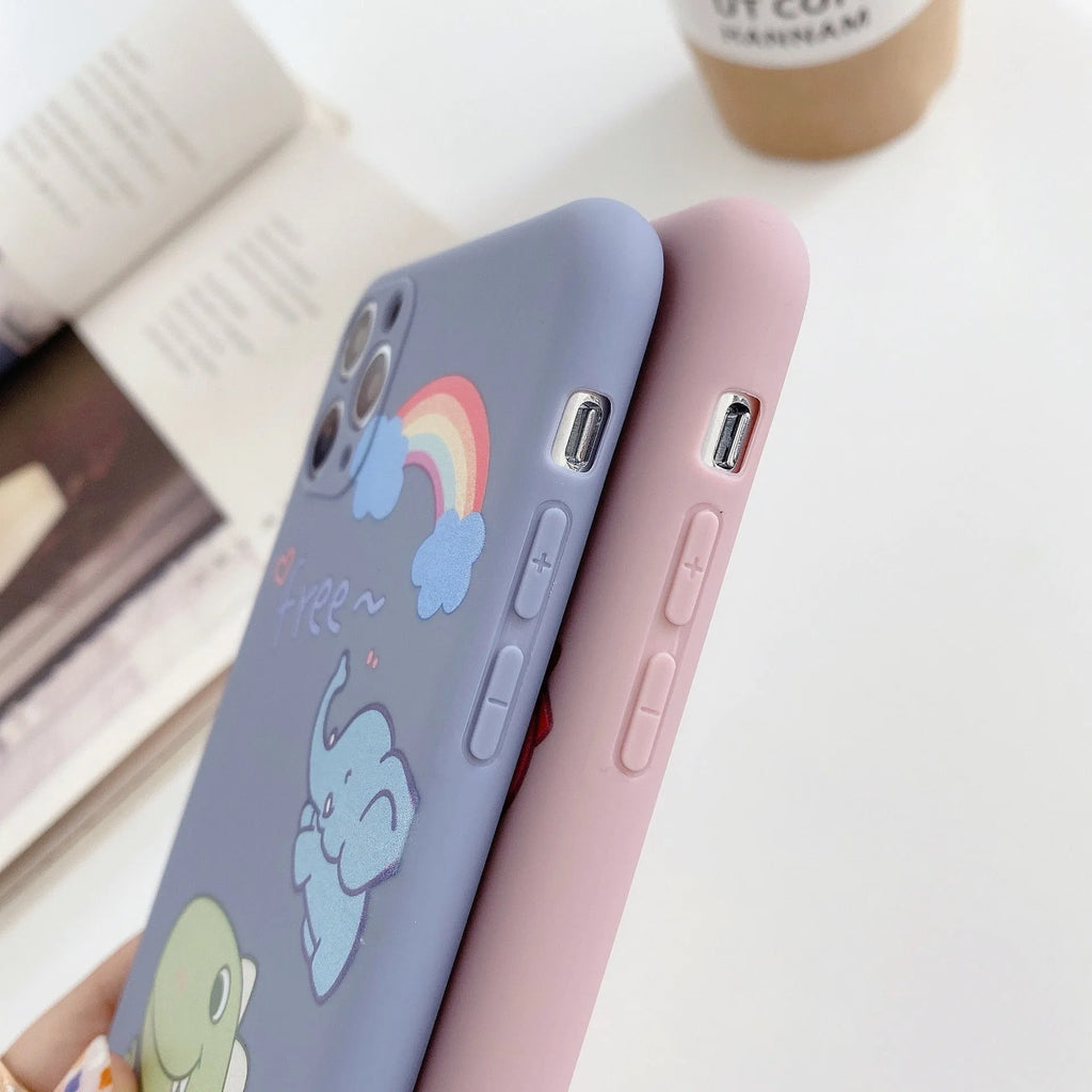 Cartoon dinosaur design TPU silicone mobile phone case for Apple iPhone in blue and pink colour options