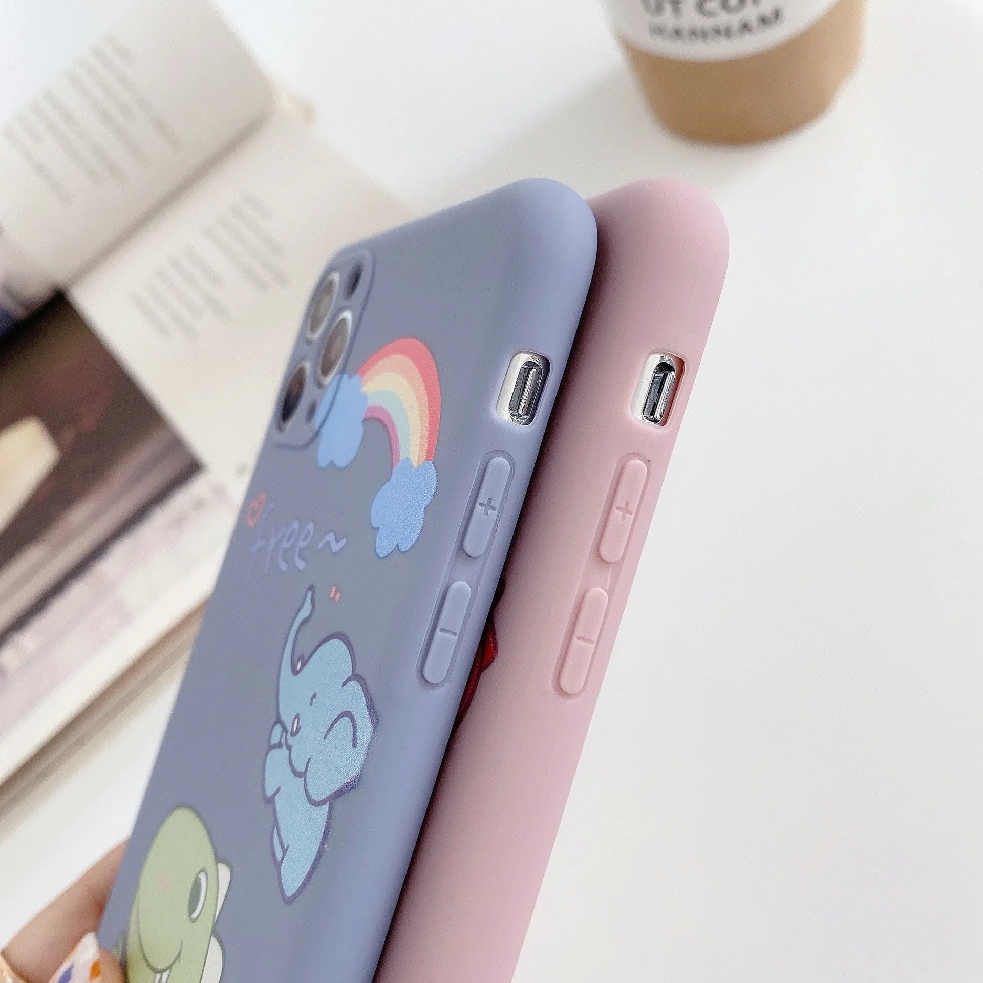 Cartoon dinosaur design TPU silicone mobile phone case for Apple iPhone in blue and pink colour options