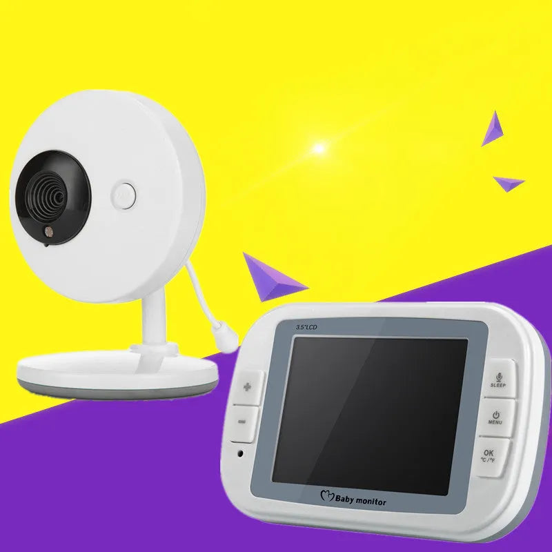 White 3.5 inch digital wireless baby monitor with display showing nursery footage