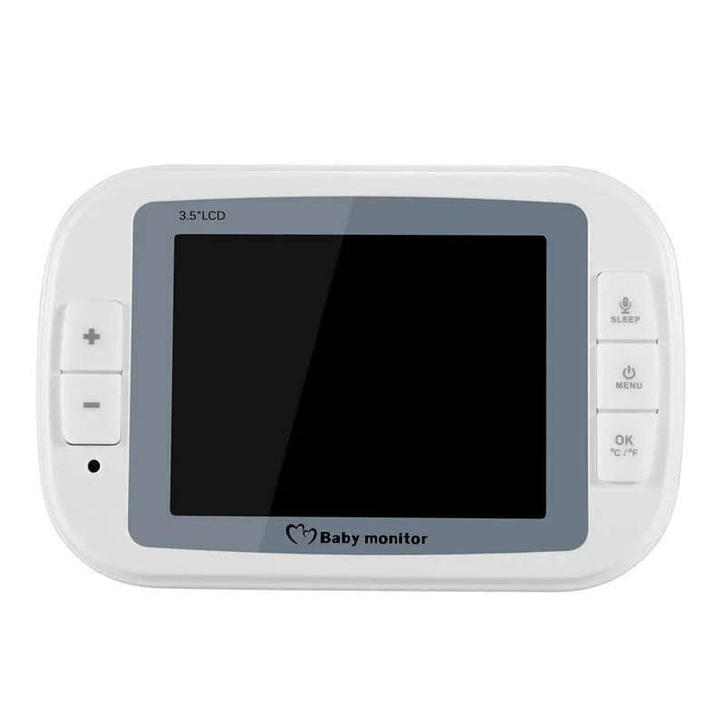 White 3.5 inch digital wireless baby monitor with display showing nursery footage