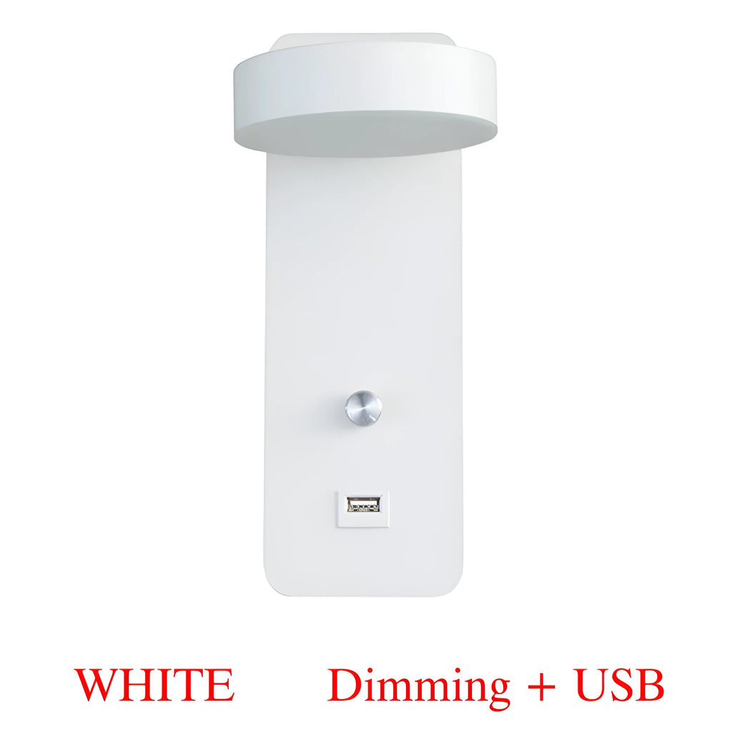 Square modern LED wall lamp with rotating head on white wall
