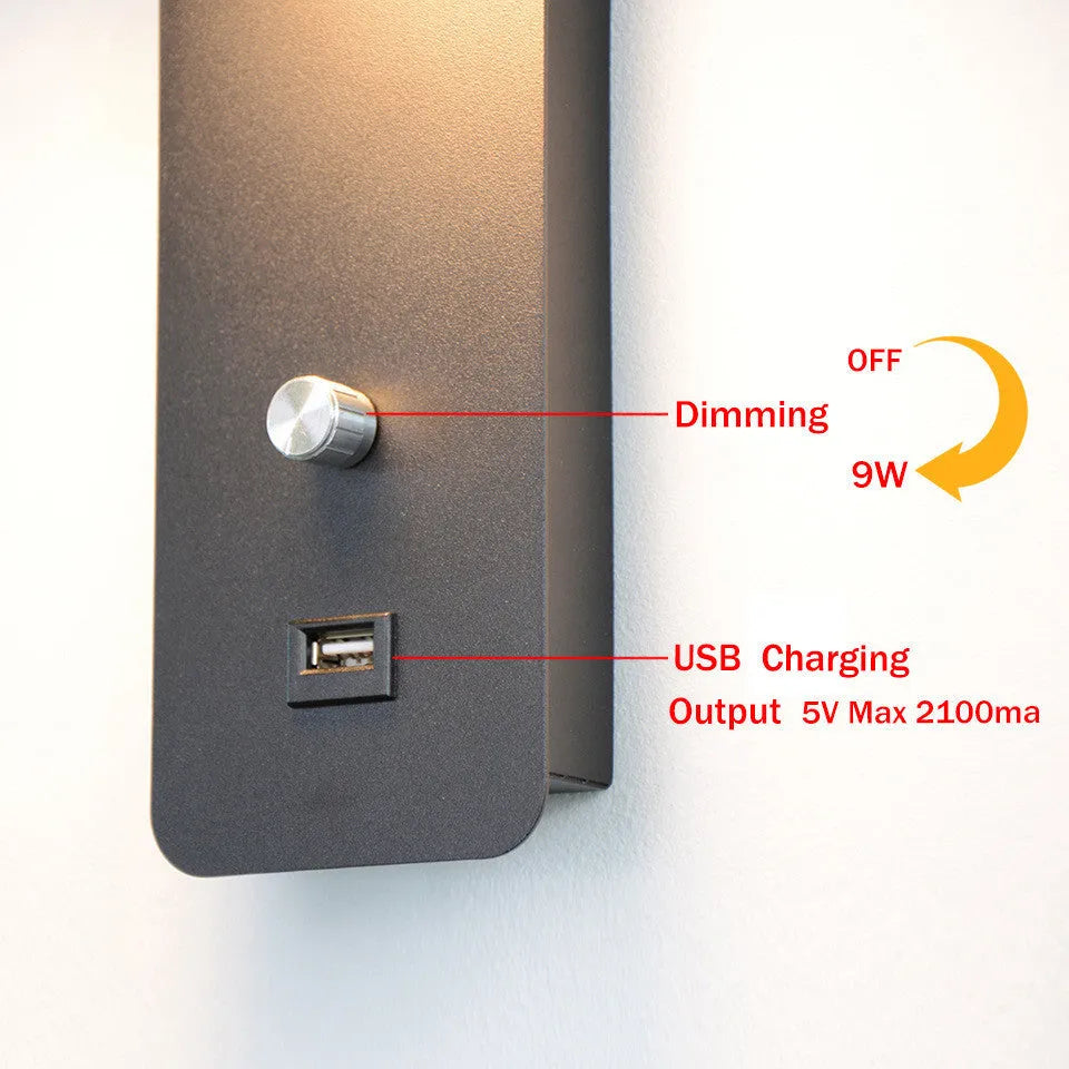 Square modern LED wall lamp with rotating head on white wall