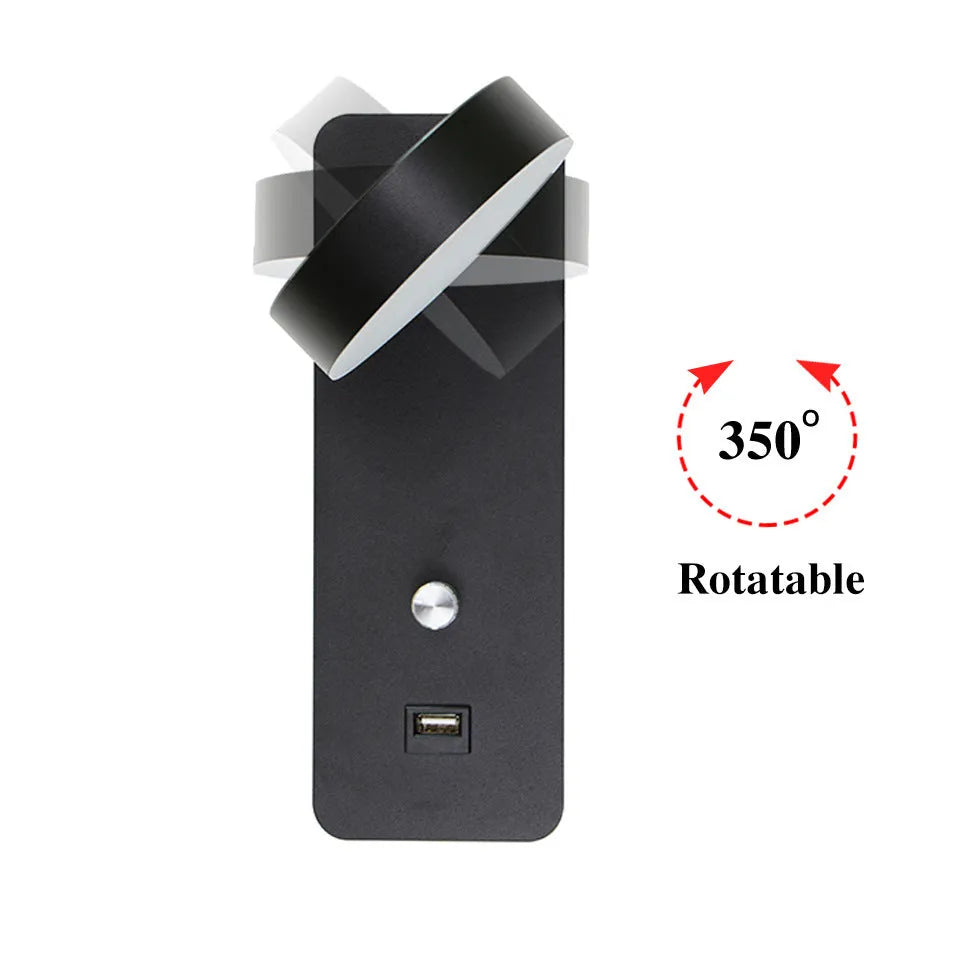 Square modern LED wall lamp with rotating head on white wall