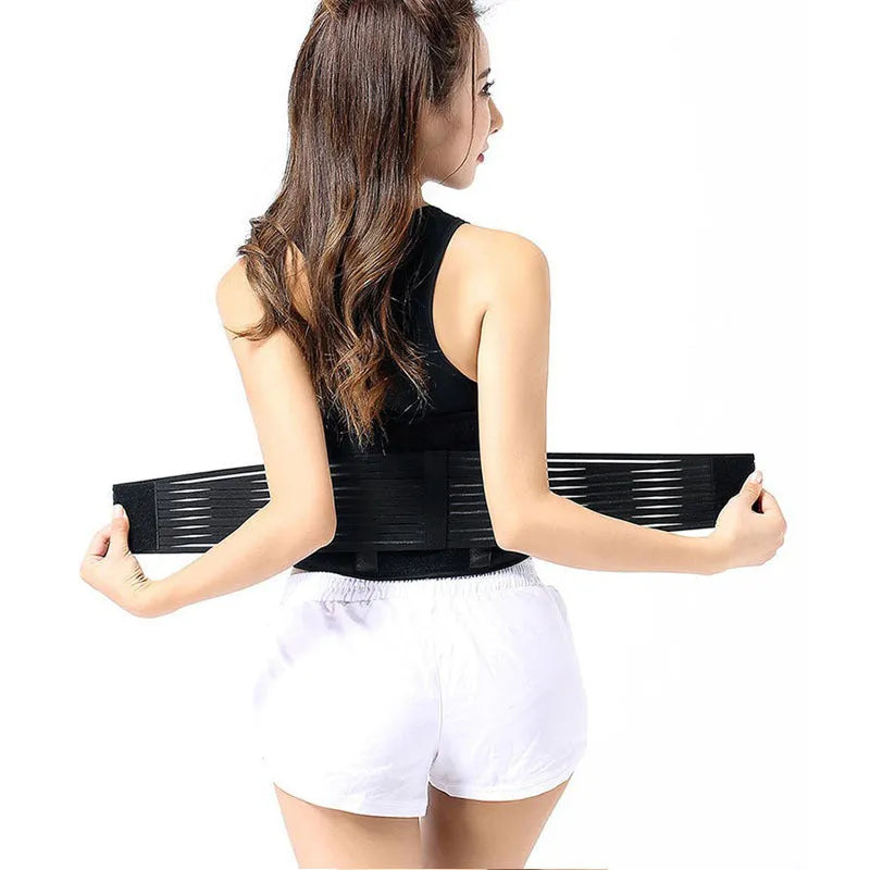 Self-heating waist protection fixed belt with magnetic therapy in black colour, showing elastic cloth construction and fastening system