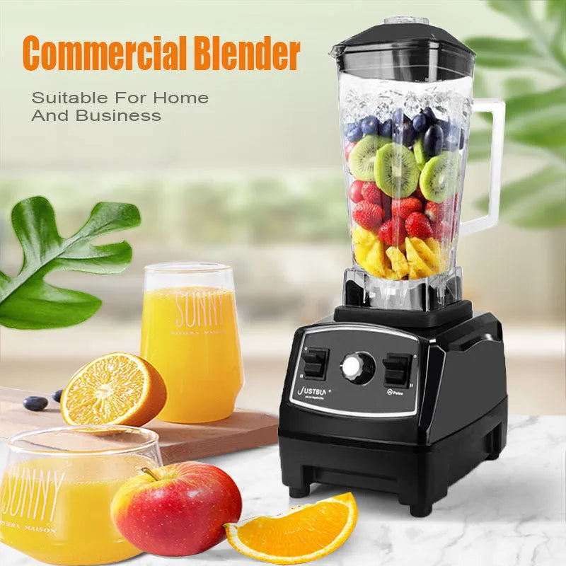 2200W kitchen blender with 2-litre jug, stainless steel blades, and control panel showing three speed settings