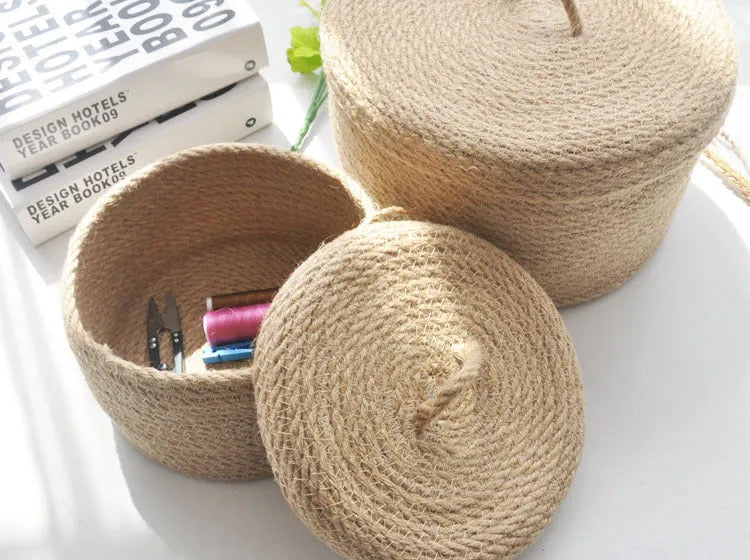 Japanese-style linen storage basket with dustproof cover in three sizes for bedroom organisation