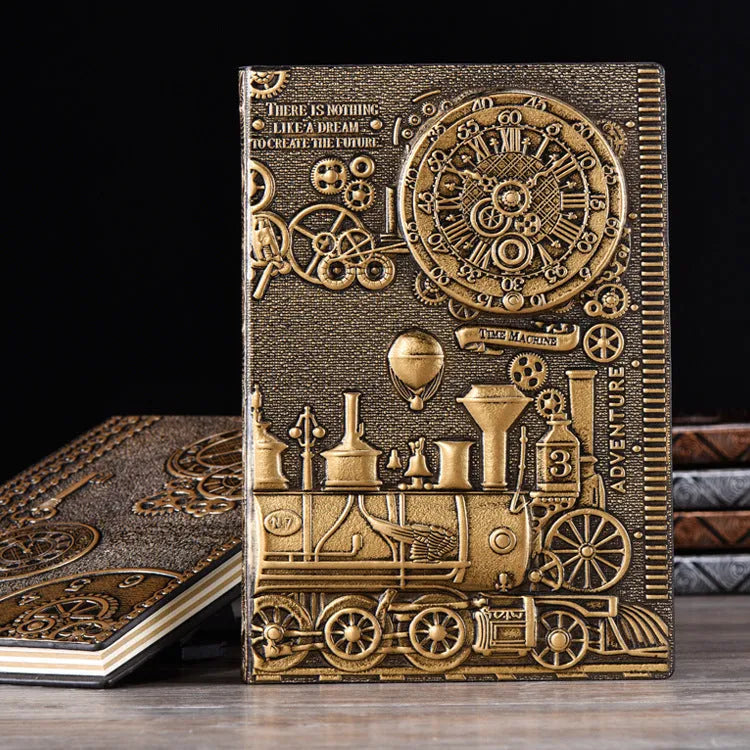 European relief retro notepad diary showing embossed cover texture and 21.5x14.5cm dimensions