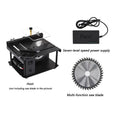 Black miniature table saw with sliding mechanism and 110mm blade for 40mm cutting depth