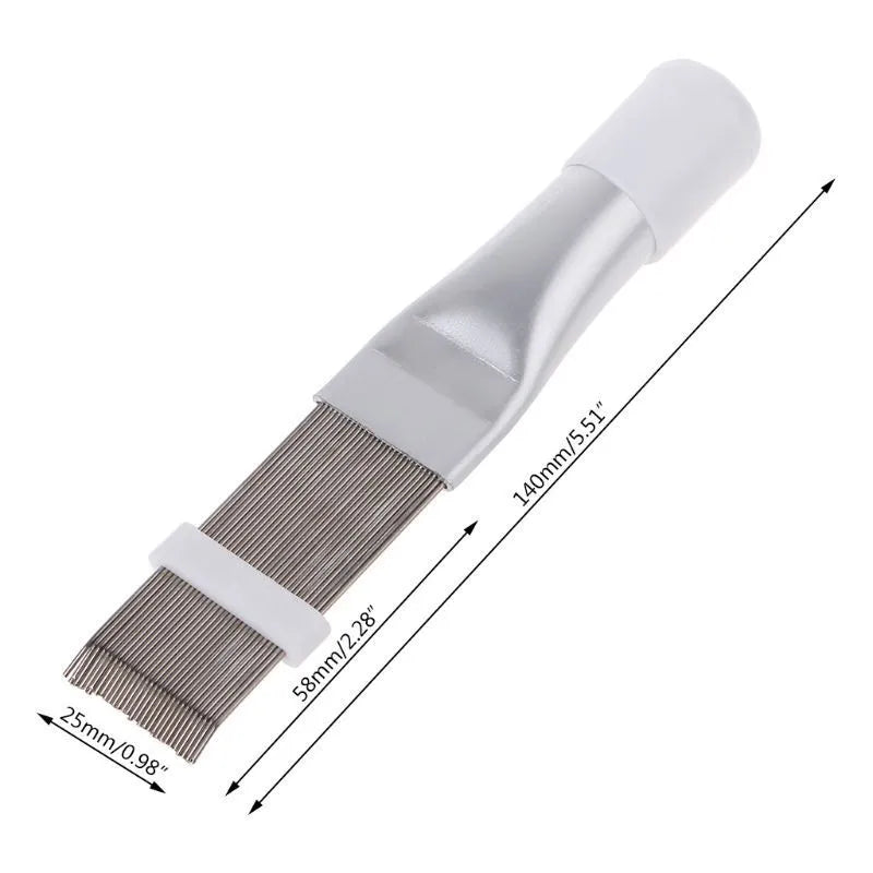 Manual air conditioning fin comb cleaning brush with stainless steel bristles and separate metal comb tool