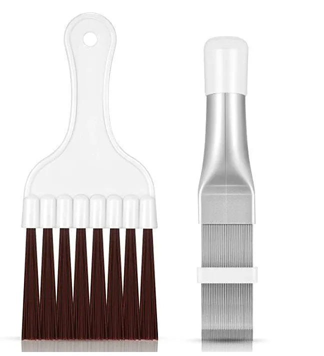 Manual air conditioning fin comb cleaning brush with stainless steel bristles and separate metal comb tool