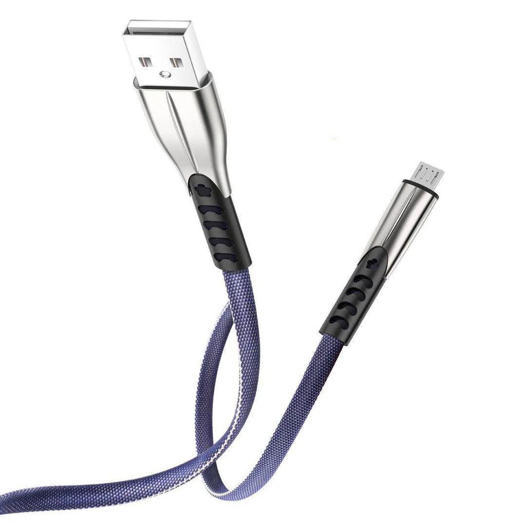 Black fast-charging USB cable with flashing LED light for Android phones.