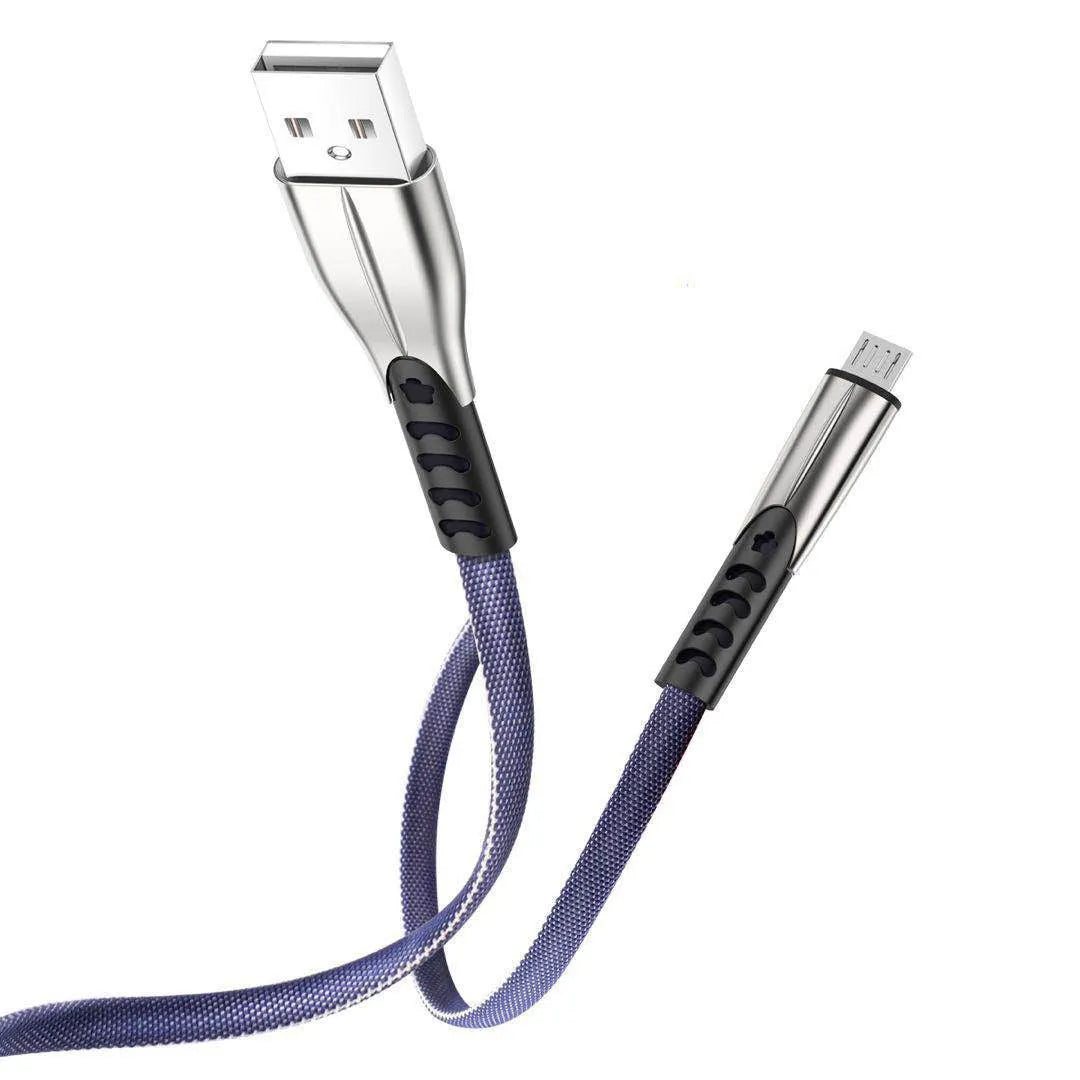 Black fast-charging USB cable with flashing LED light for Android phones.