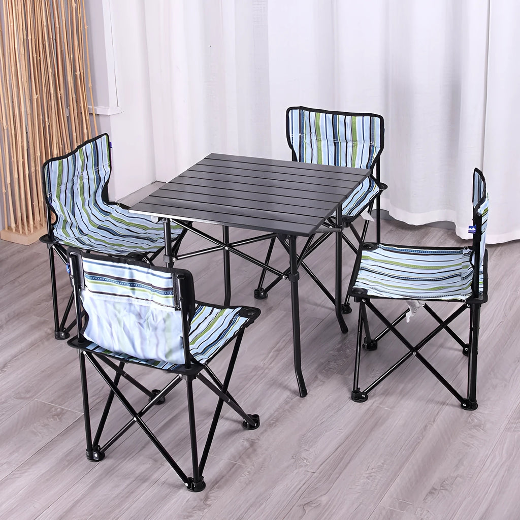 Folding backrest fishing chair in striped cloth, blue, green, or green mesh for camping and fishing