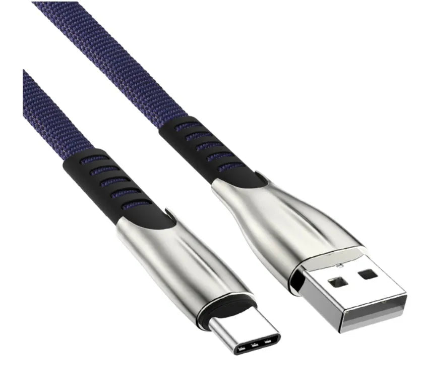 Black fast-charging USB cable with flashing LED light for Android phones.