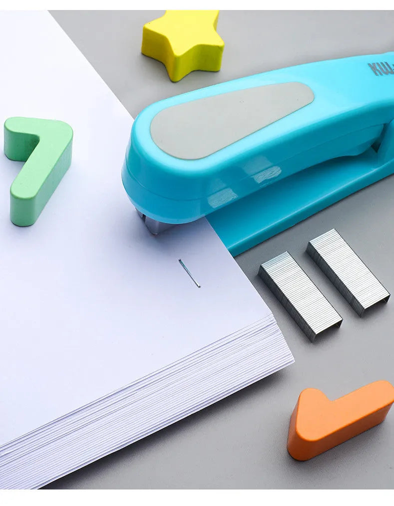 Rotatable stapler in black showing 360-degree head rotation and metal nail outlet for binding documents