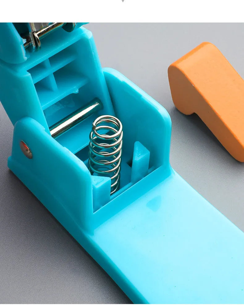 Rotatable stapler in black showing 360-degree head rotation and metal nail outlet for binding documents