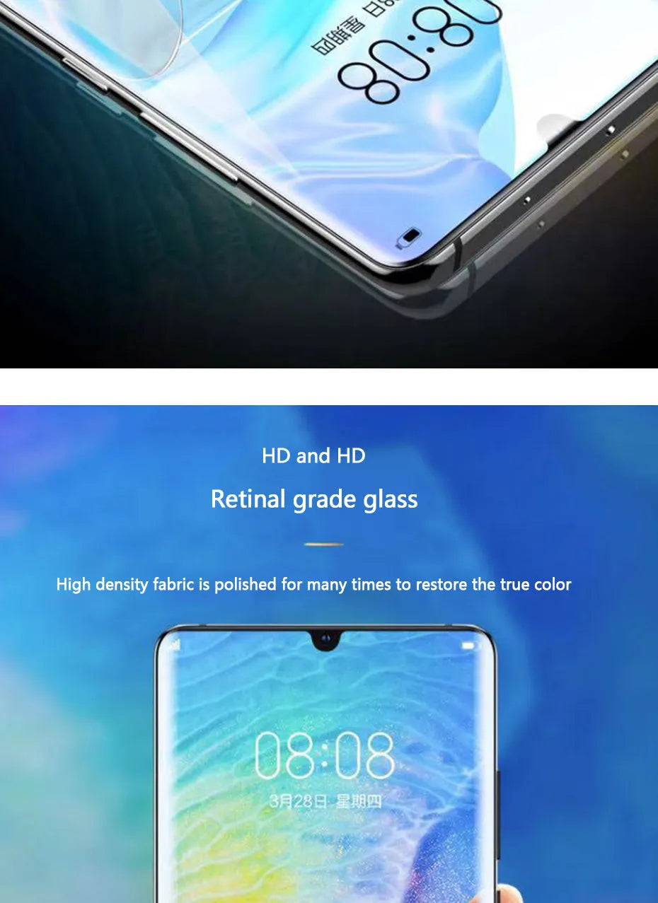 Three clear hydrogel screen protector films for Huawei and Honor phones.