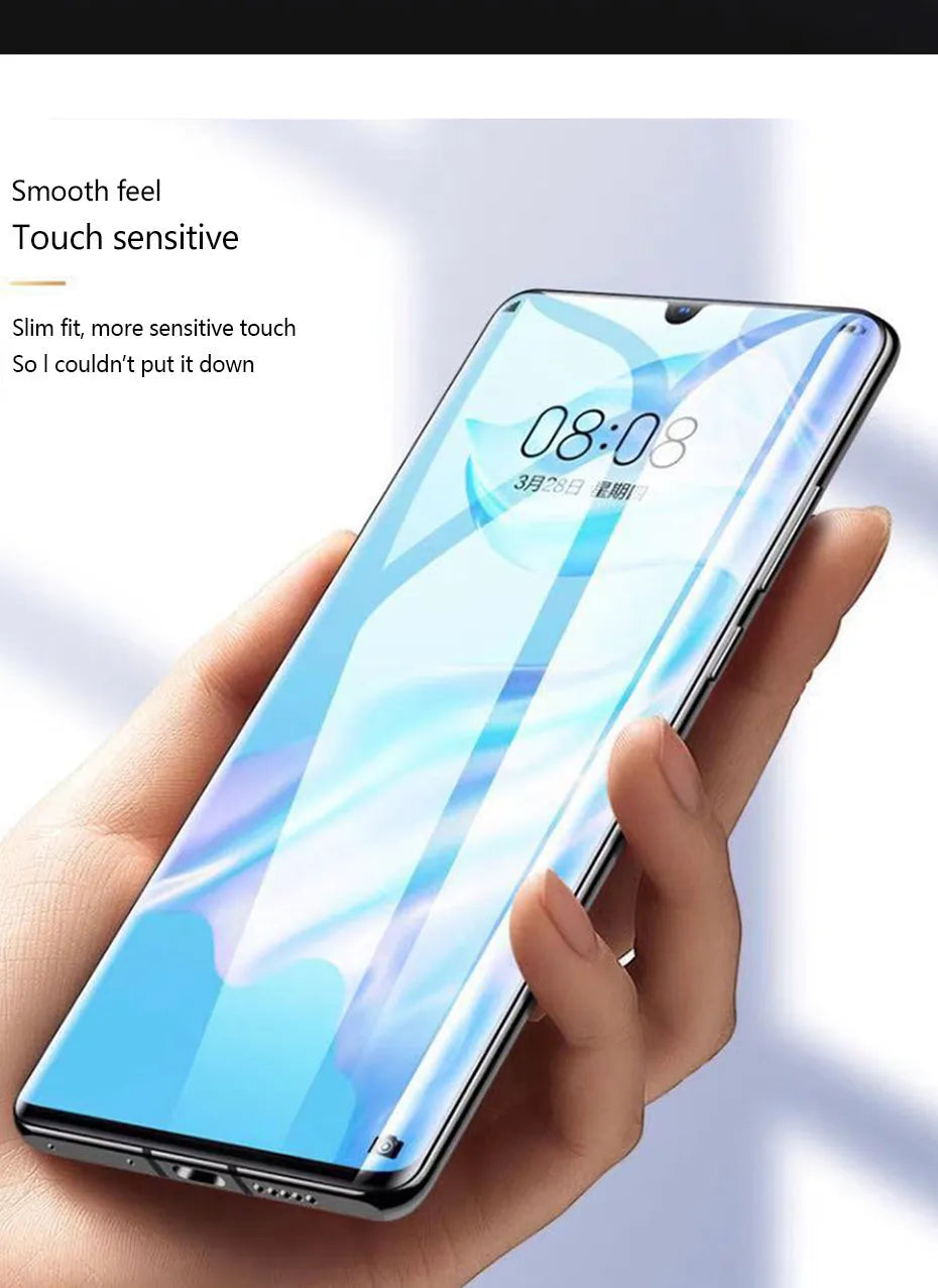 Three clear hydrogel screen protector films for Huawei and Honor phones.