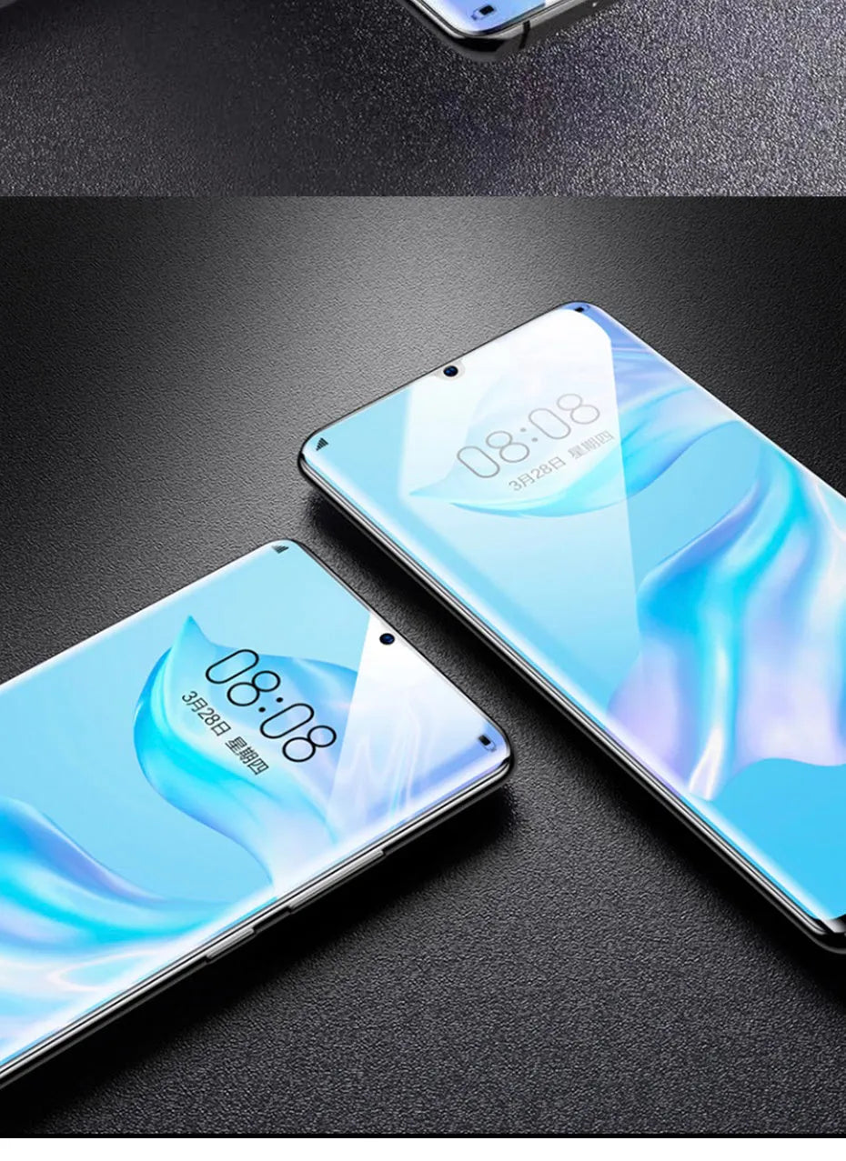 Three clear hydrogel screen protector films for Huawei and Honor phones.
