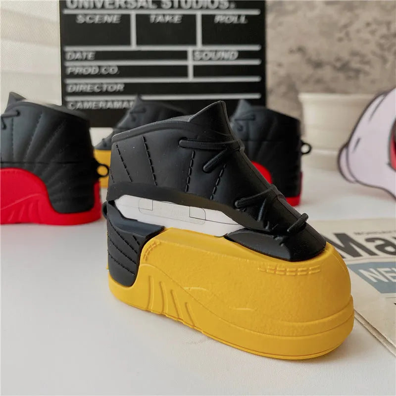 Silicone flip AirPods protective cover in black and red-shoes or black and yellow-shoes colour