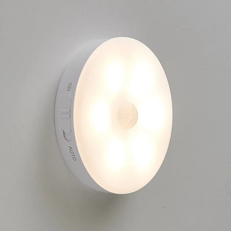 Wireless body sensing lights with rotation induction for automatic illumination in dark hallways and cabinets