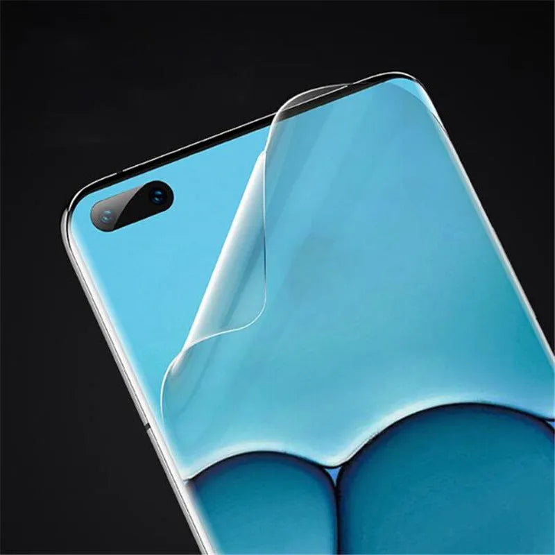 Three clear hydrogel screen protector films for Huawei and Honor phones.