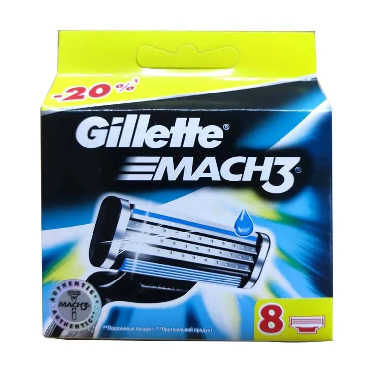 Pack of eight blue Gillette Mach3 replacement razor blade cartridges