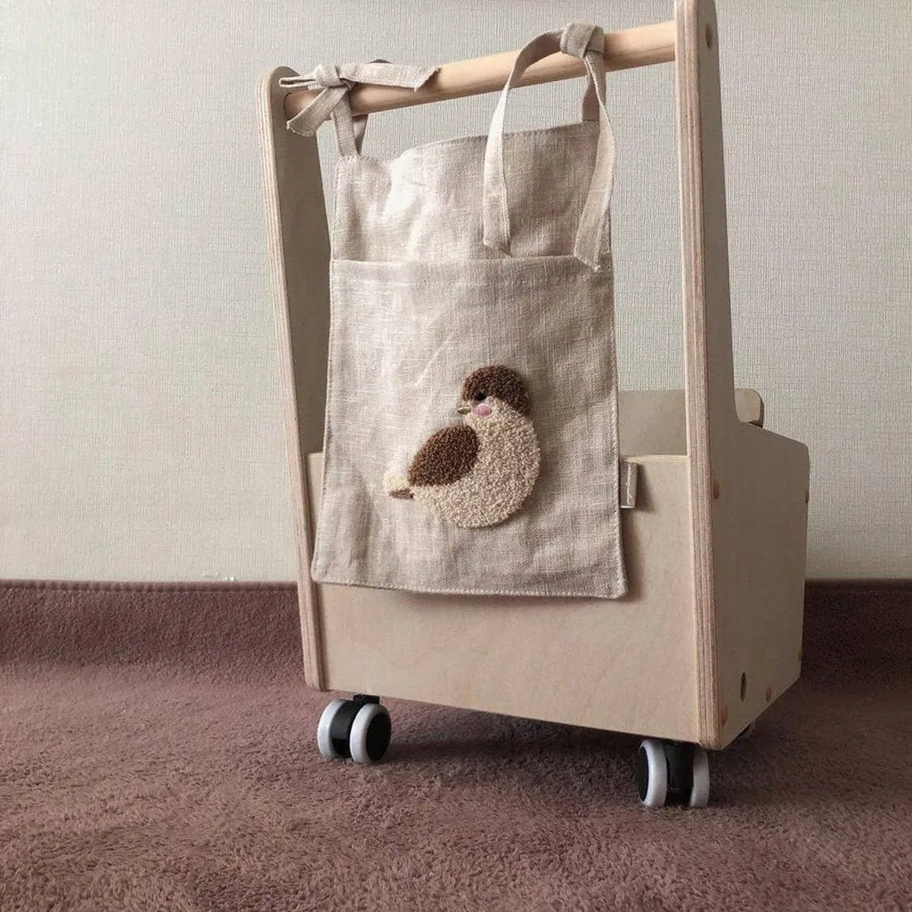 Khaki cotton-linen bedside hanging storage bag with single pocket for bedroom organisation