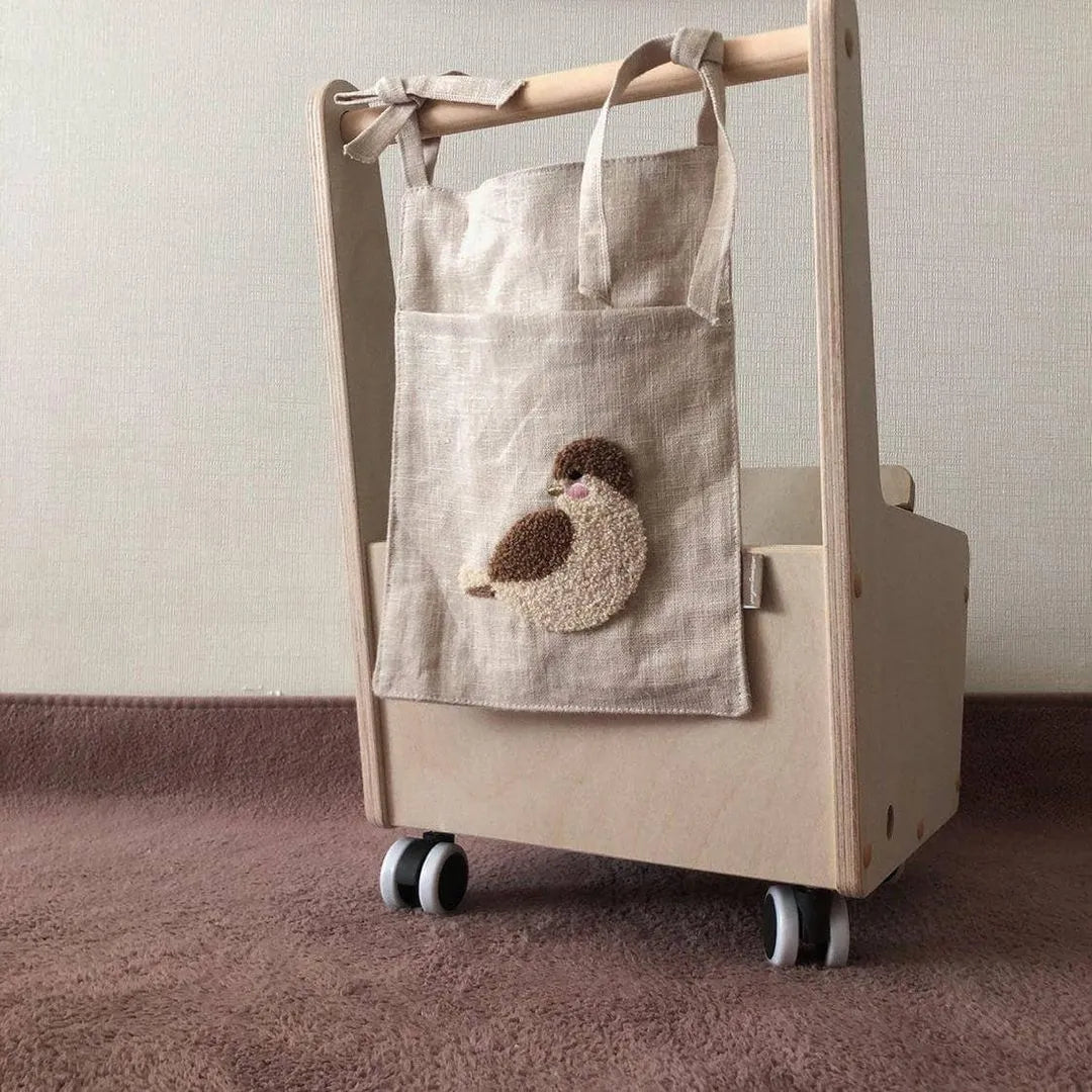 Khaki cotton-linen bedside hanging storage bag with single pocket for bedroom organisation
