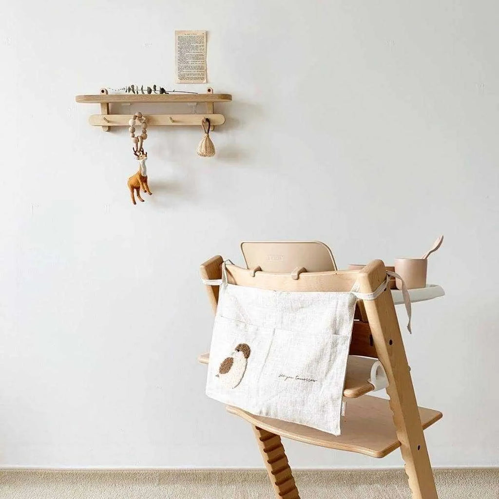 Khaki cotton-linen bedside hanging storage bag with single pocket for bedroom organisation