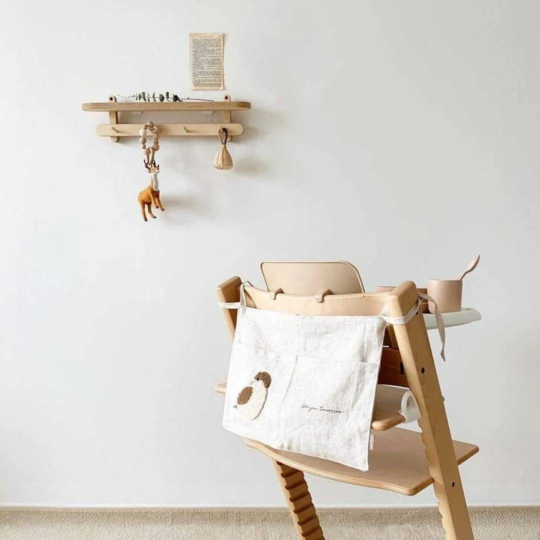 Khaki cotton-linen bedside hanging storage bag with single pocket for bedroom organisation