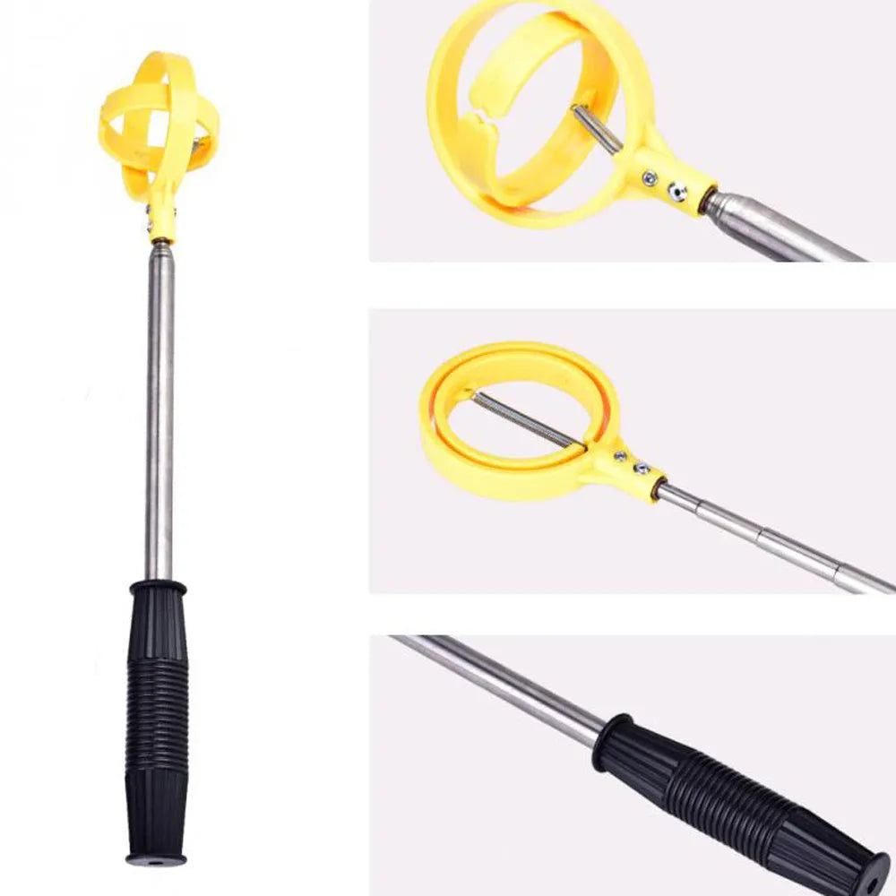 Yellow 8-section stainless steel retractable golf ball picker, 2 metre telescopic pole, folds to 43 x 8 x 5 cm