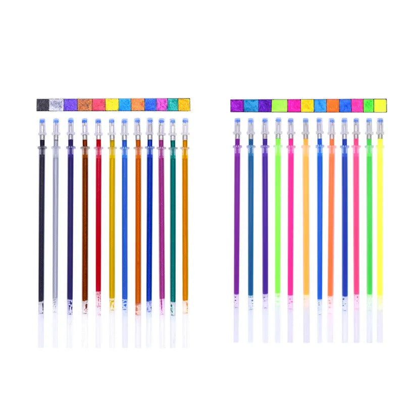 Set of metallic and glitter gel pens for writing and drawing on dark coloured paper.
