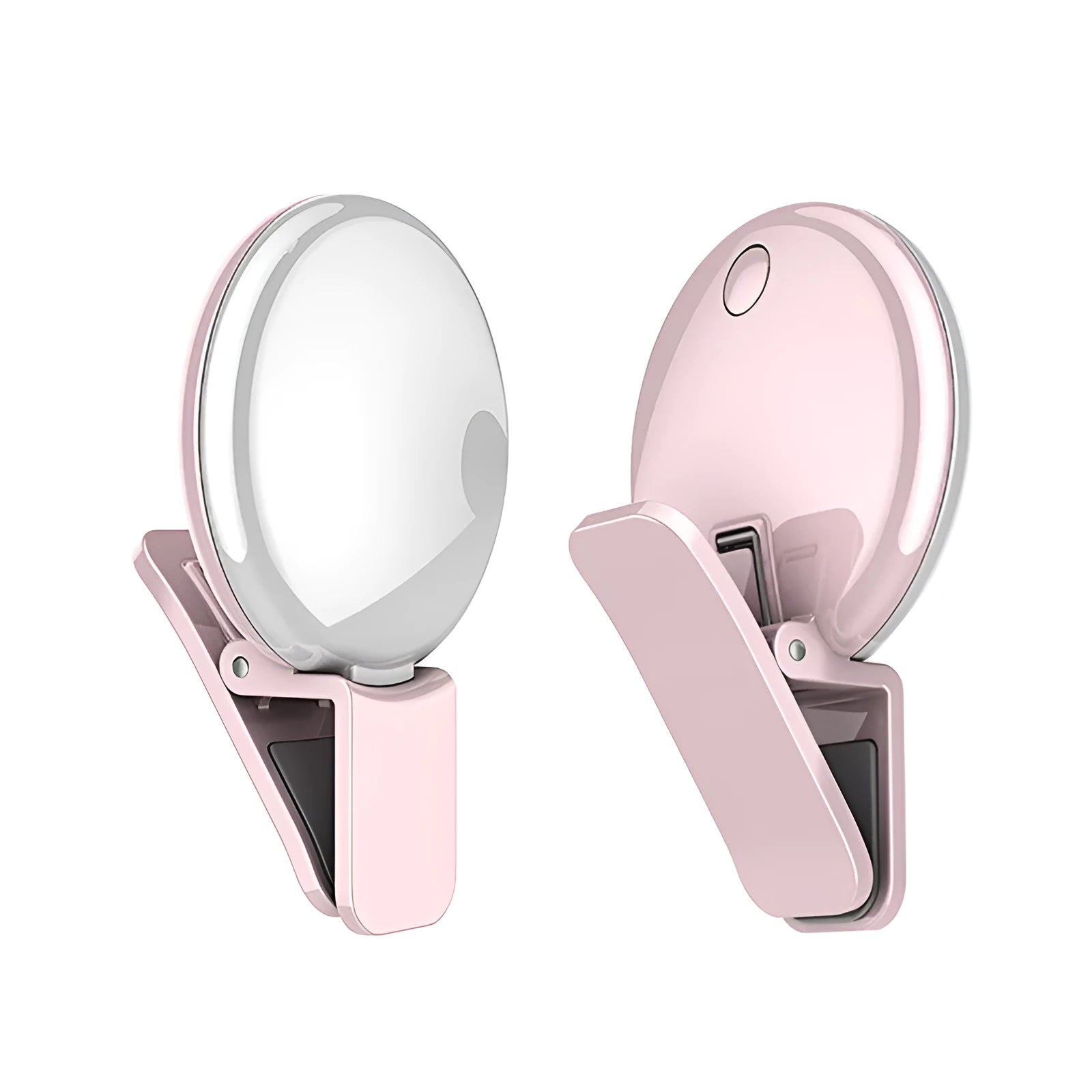 Round makeup selfie fill light with mobile phone mount in black, pink, or white colour