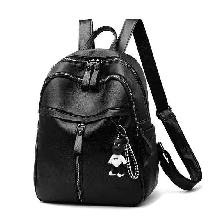 Black backpack with soft surface, double straps, and internal ID bag compartment showing 20-35L capacity