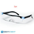 USB LED light transparent reading glasses with 41g ABS frame, 14.5x16.3cm size, scheduled illumination feature