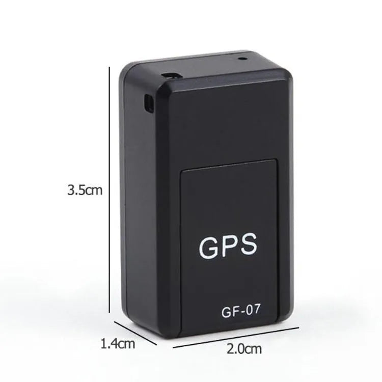 Black magnetic mini GPS tracker with dimensions 35x20x14mm for vehicle tracking and voice recording