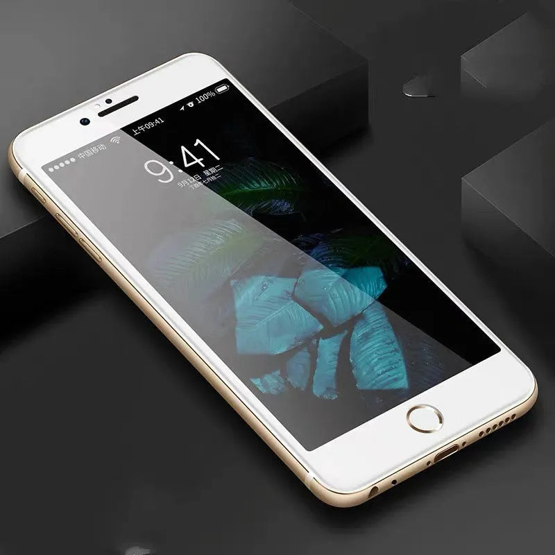 Pack of three tempered glass screen protectors for Apple iPhone, showing black and white full-cover options.