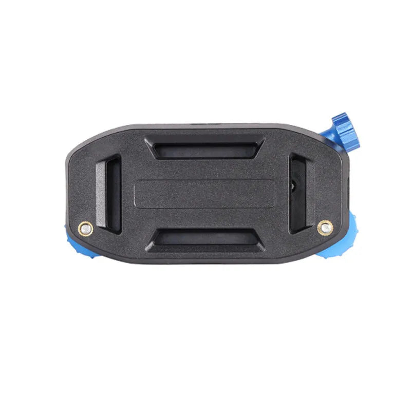Blue plastic quick-hanging backpack clip for mounting a sports camera to a strap.