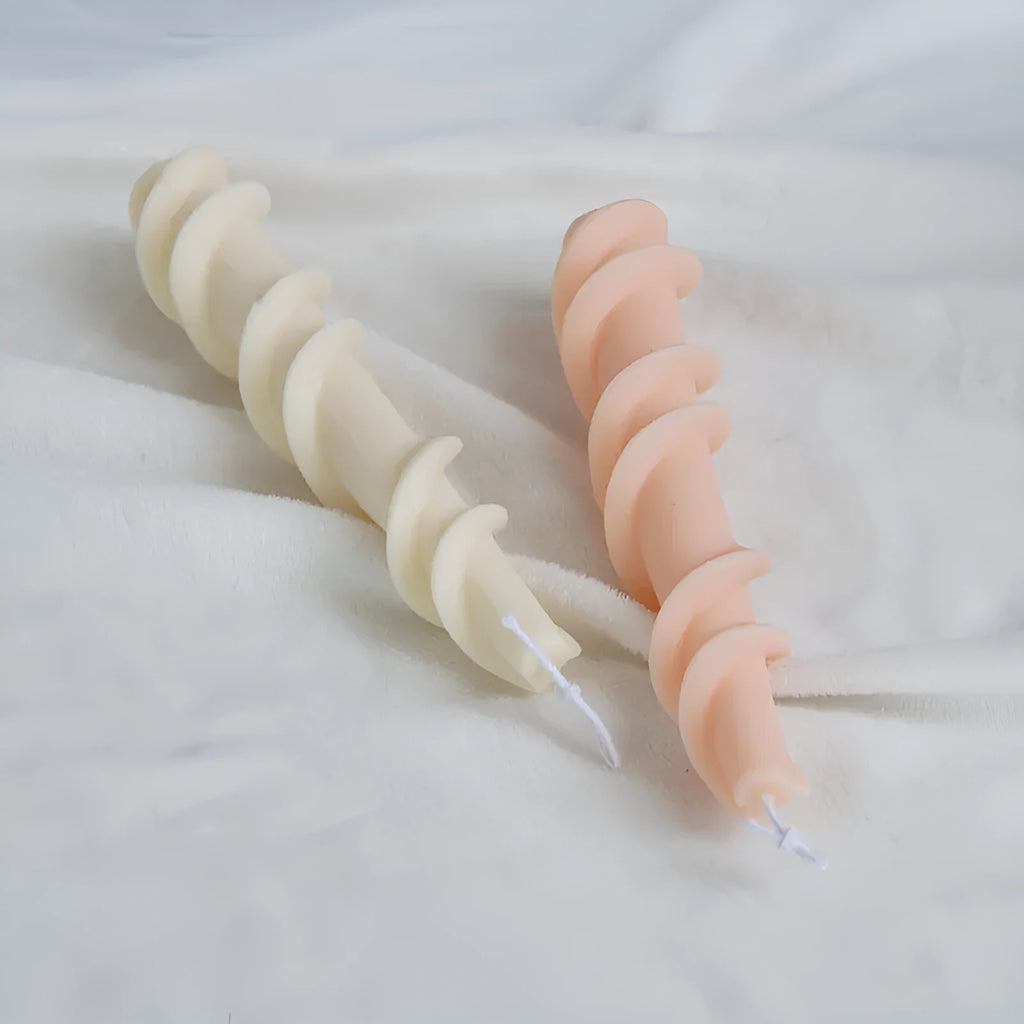 Handmade spiral lace rod silicone mould for decorative candles, shown in photo colour.