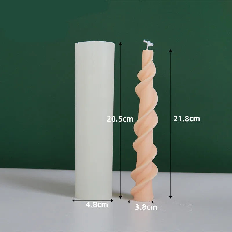 Handmade spiral lace rod silicone mould for decorative candles, shown in photo colour.