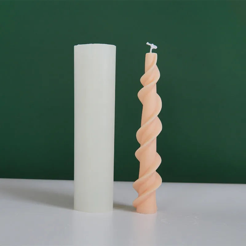 Handmade spiral lace rod silicone mould for decorative candles, shown in photo colour.