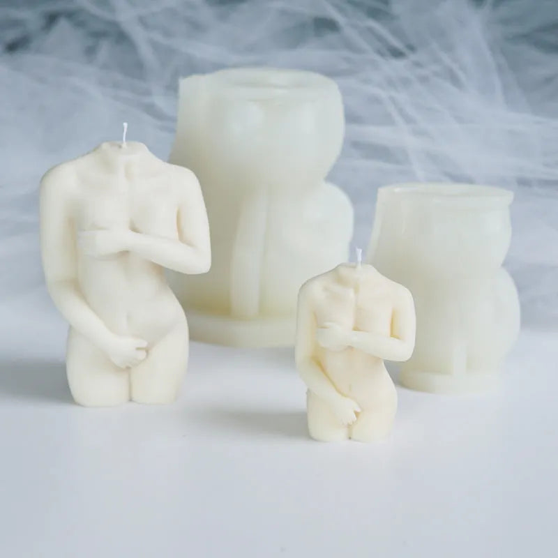 Silicone female body candle mould showing three different body shape options for candle making