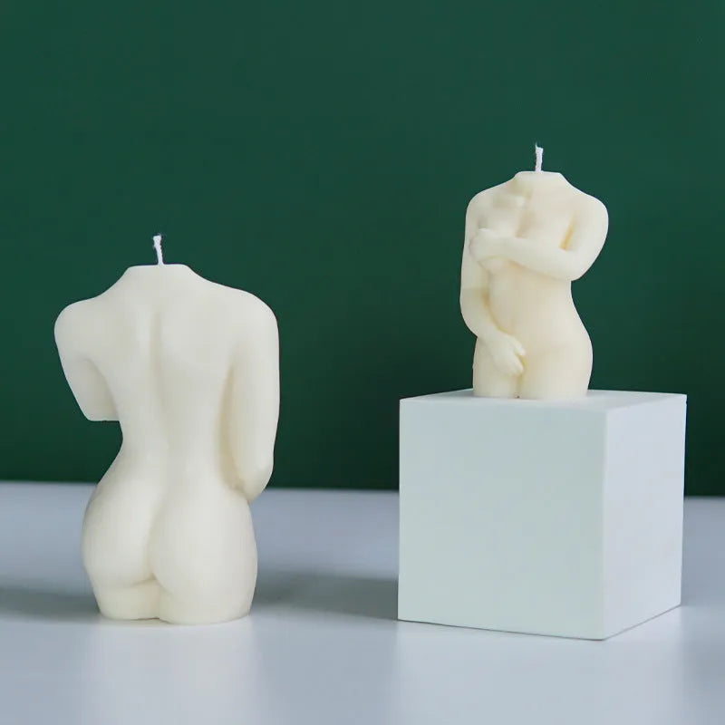 Silicone female body candle mould showing three different body shape options for candle making