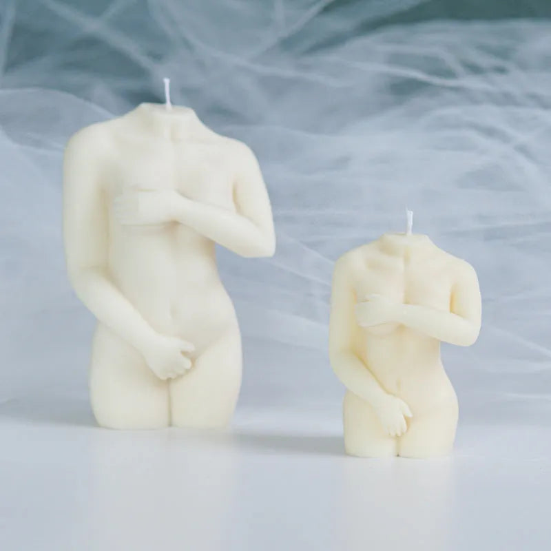 Silicone female body candle mould showing three different body shape options for candle making