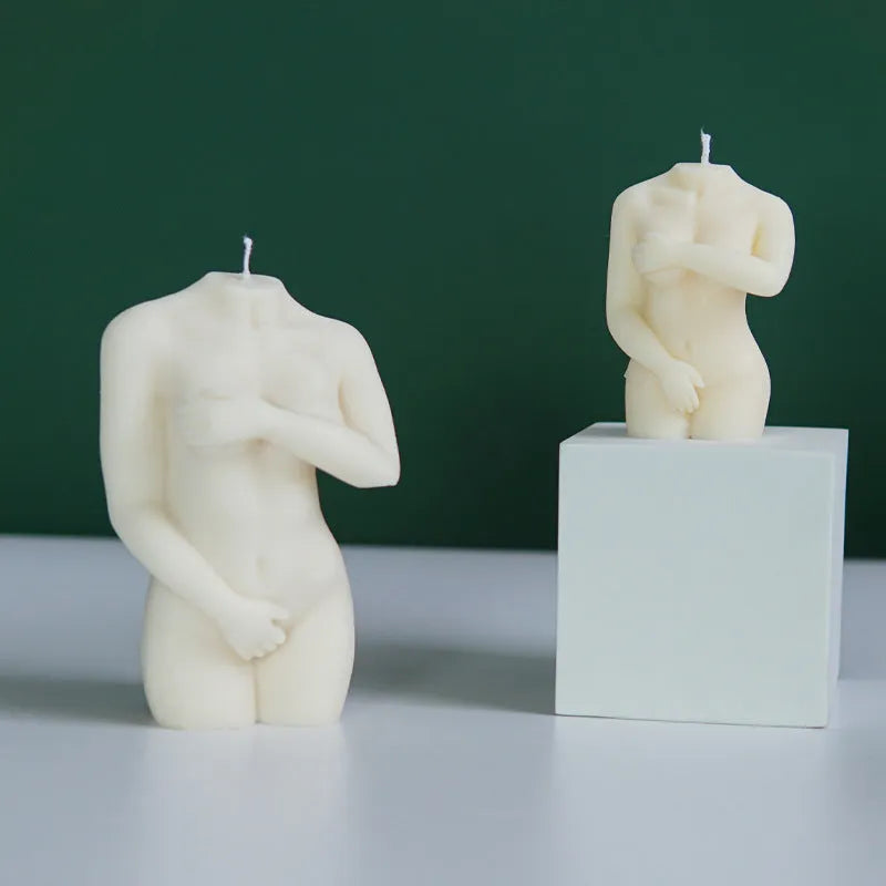 Silicone female body candle mould showing three different body shape options for candle making