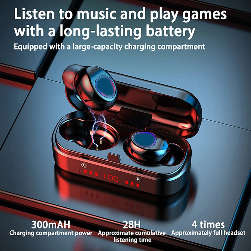 Wireless Bluetooth touch headset in V7 LED button version with charging box and ear caps