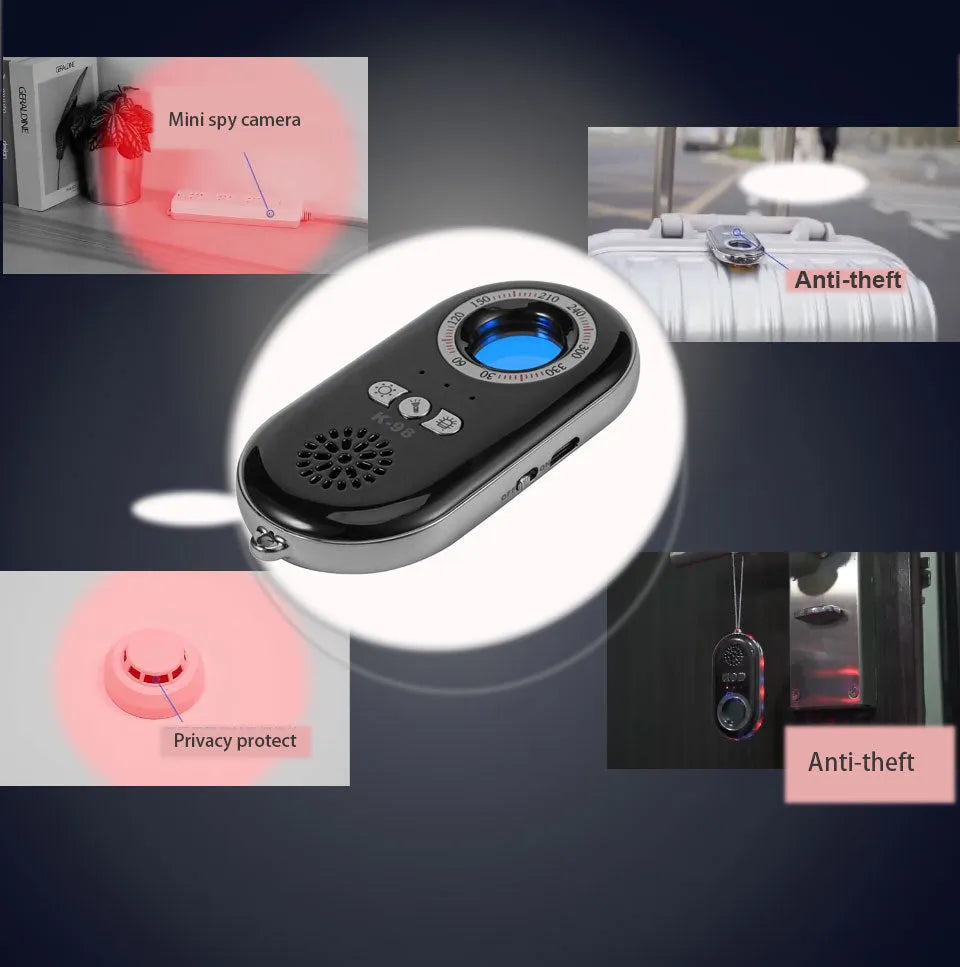 Wireless signal detector with vibration alarm, 85mm size, ABS plastic, for travel anti-theft security